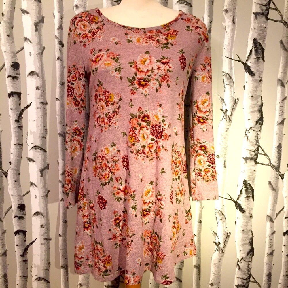 Just Be Lavender & Rose Print Sweater Dress